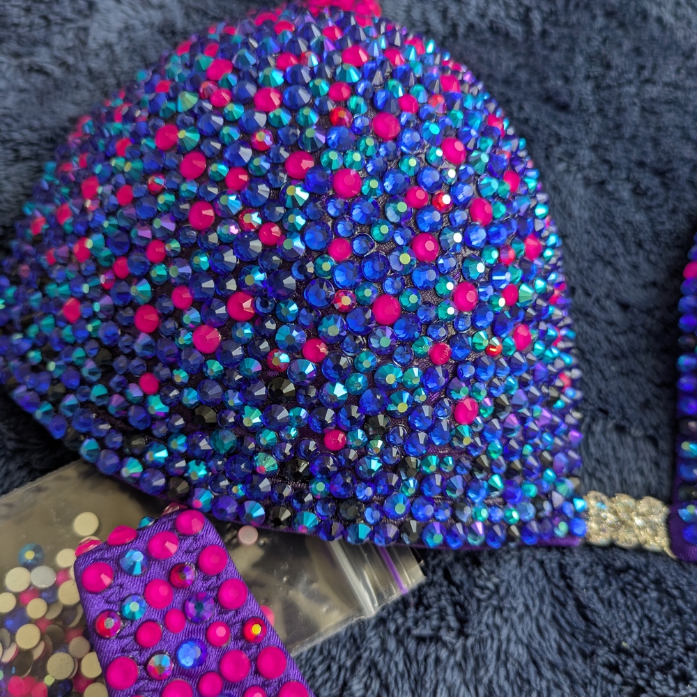 Vibrant Pink, Blue, And Purple Rhinestone competition Bikini Set - Picture 7 of 8